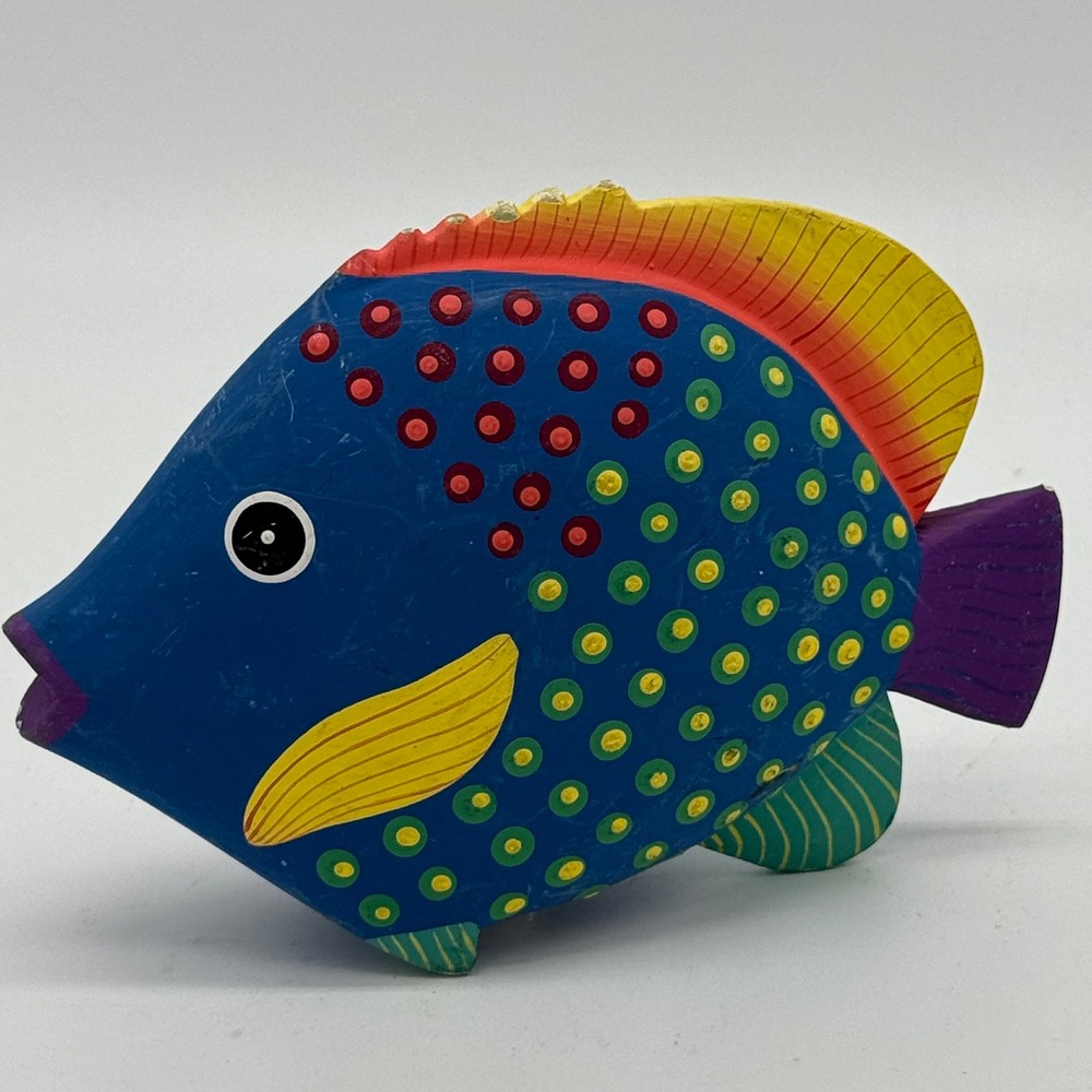 Vintage Makin Waves Bermuda Painted Wood Tropical Fish Figurine Polka Dot Decor